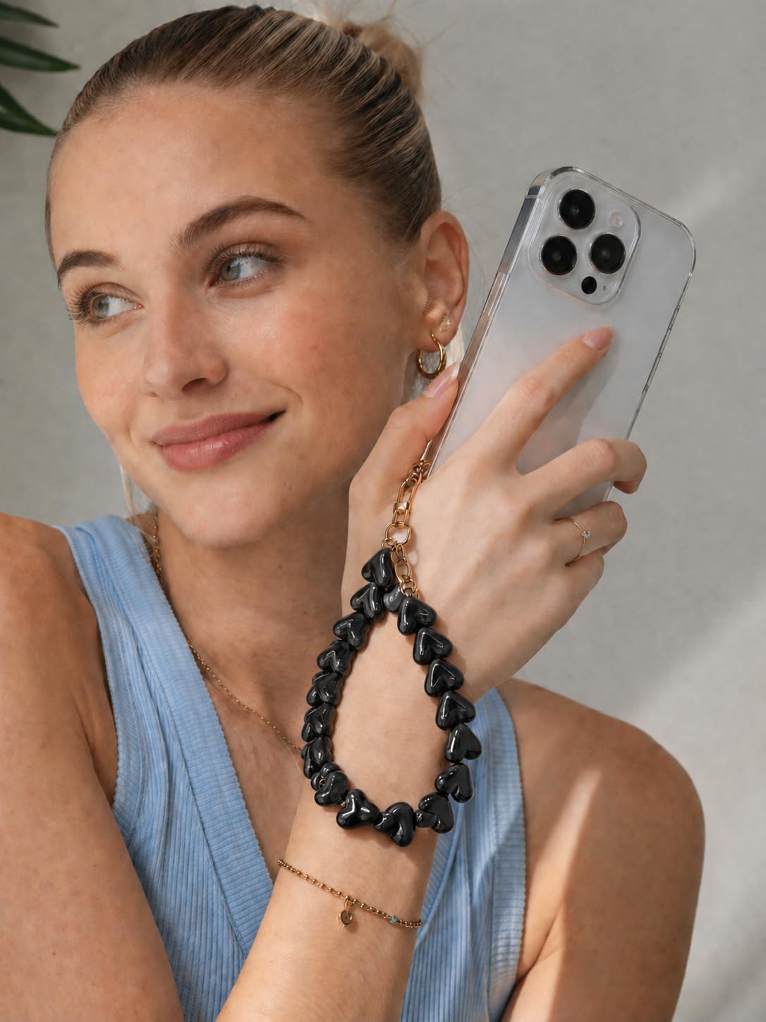 Heart Beaded Phone Charm Wrist Strap with Tether Tab, Cute Charm for Keys, Bags & Cameras