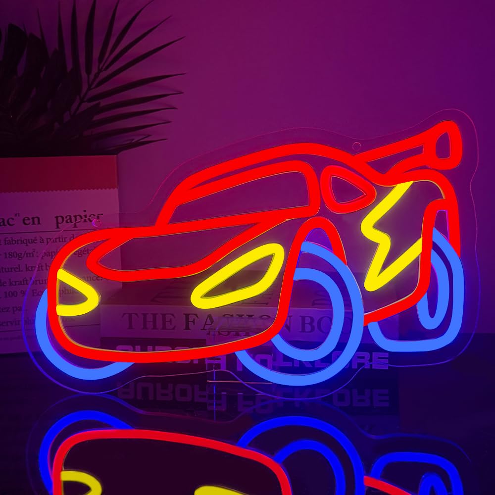Auto Panneau Néon, Panneau LED Voiture de Course pour la Décoration Murale,Lumière Néon Cool pour la Chambre à Coucher des Adolescents, Enfants, Garçons et Hommes, Salle de Jeux