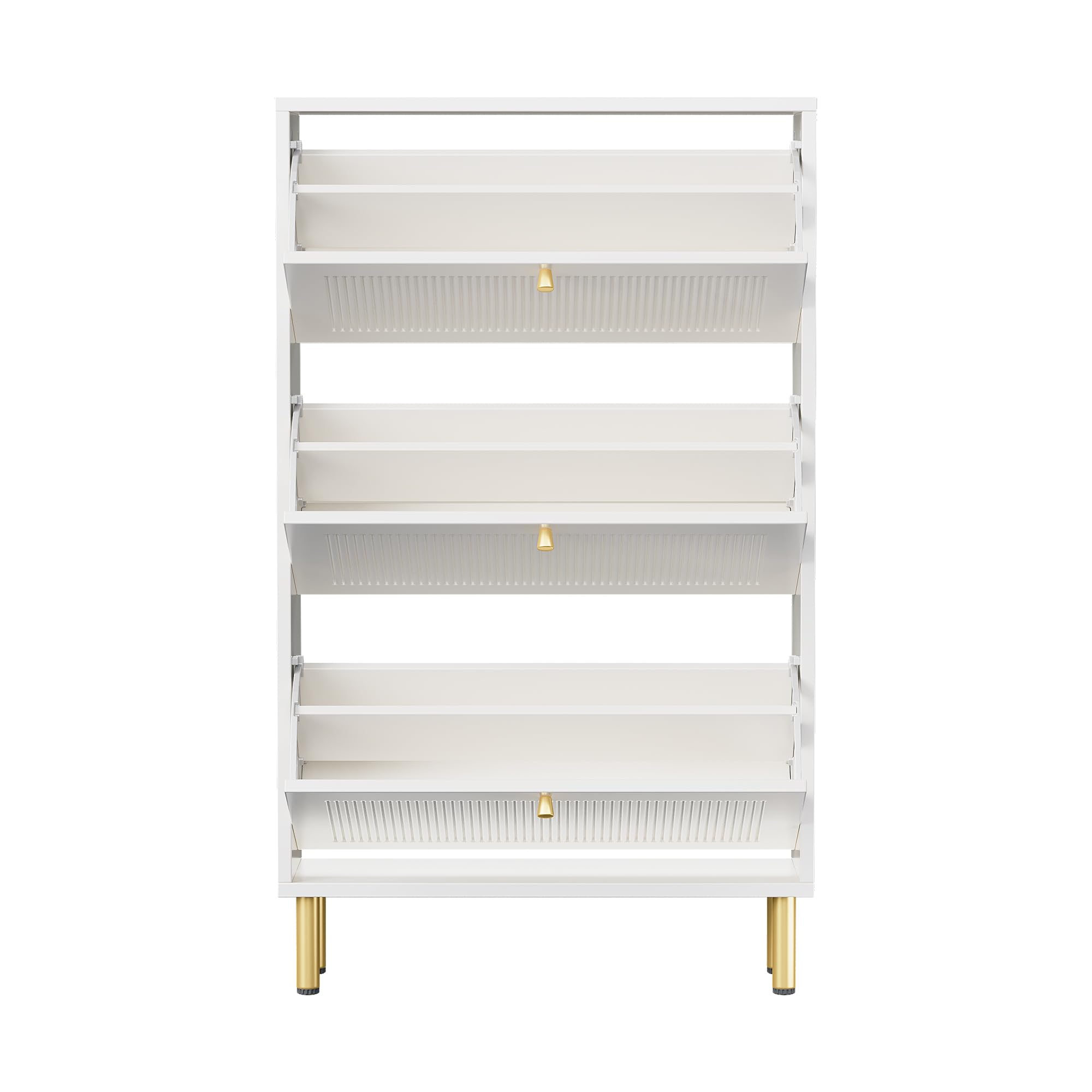 Scarpiera sottile, 73 x 23 x 125 cm, con 3 ante a ribalta, scarpiera con 6 ripiani per ingresso, design contemporaneo, bianco
