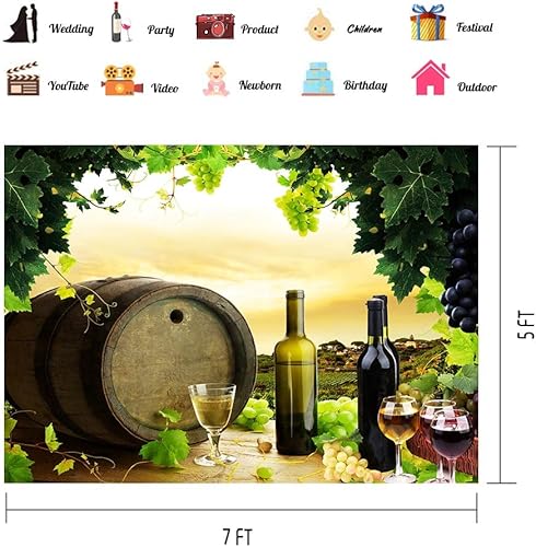 Miniatura 1 de SHRAPHY Telón de fondo de vino tinto de 7 x 5 pies, diseño de hojas de uva, vino, pancarta de fotografía para accesorios de estudio fotográfico