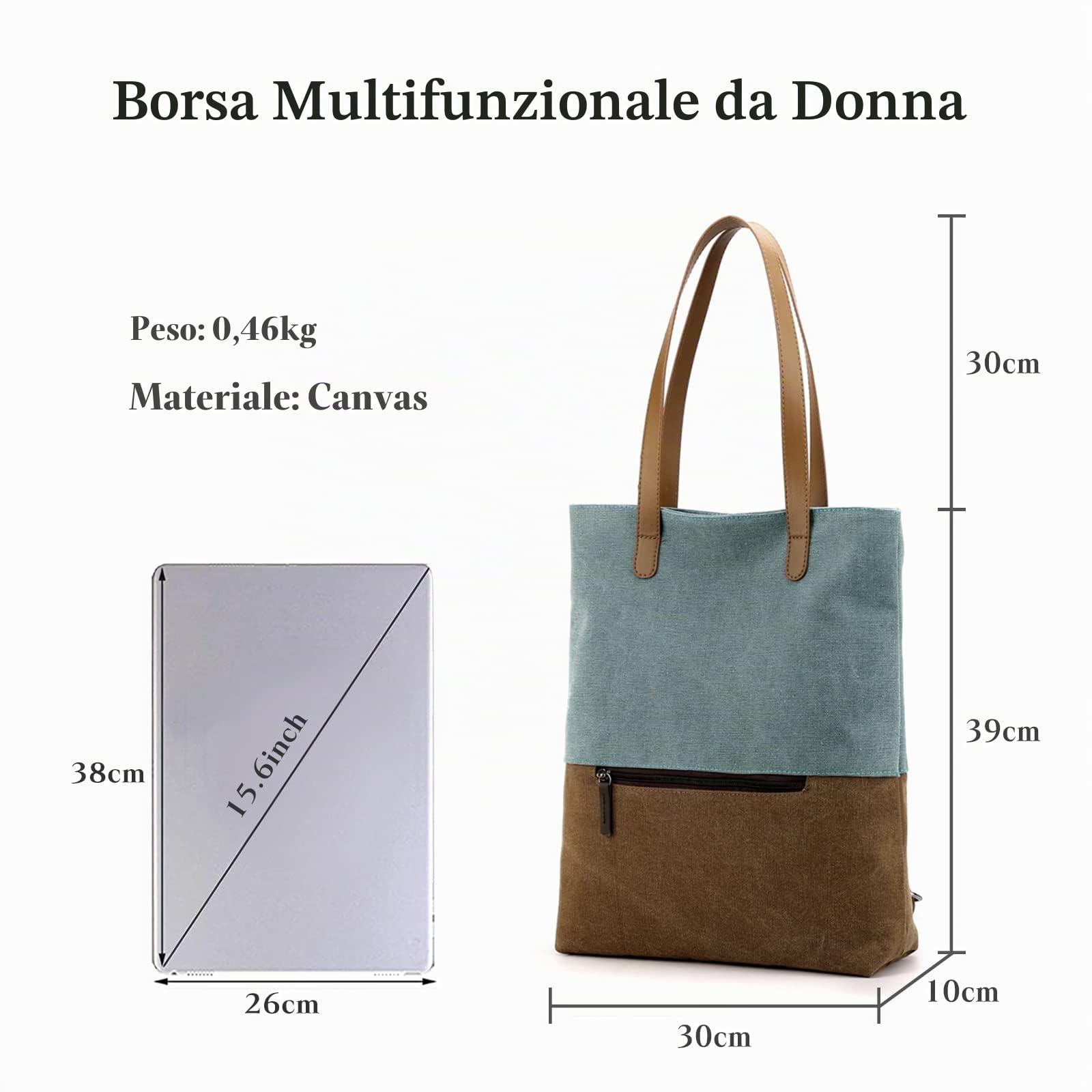 Donna Borse a Spalla Zaino in Tela Casuale Borsa a Mano Zaini Borsa Tote per Shopping Viaggio Lavoro Uso Quotidiano Blu