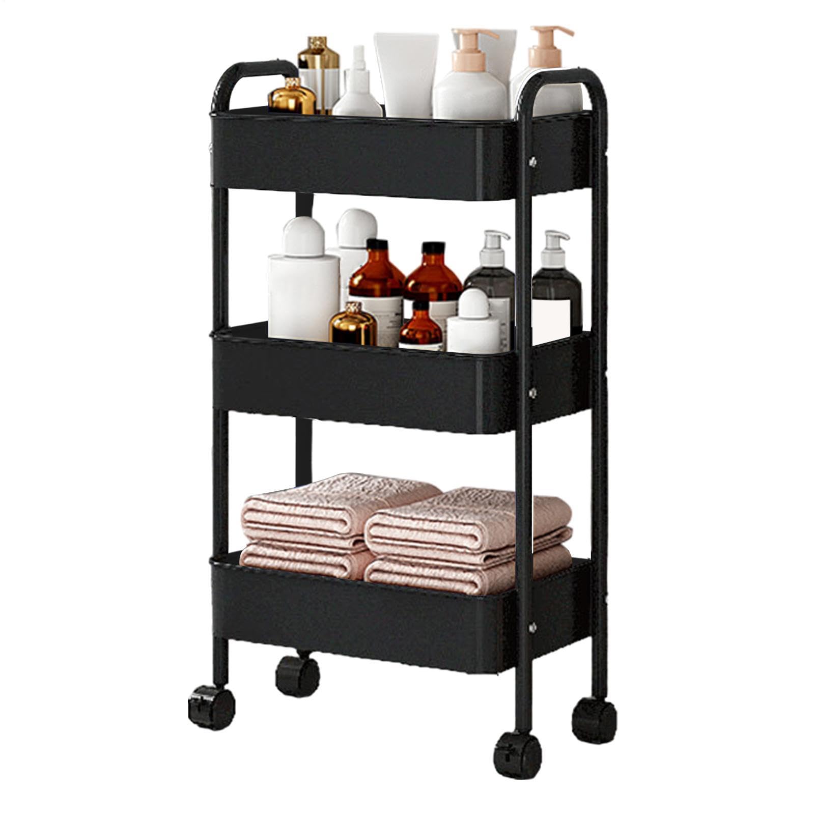 Carrello portaoggetti con ruote, 3 livelli, | Carrello meccanico a 3 livelli per cucina, camera da letto, bagno