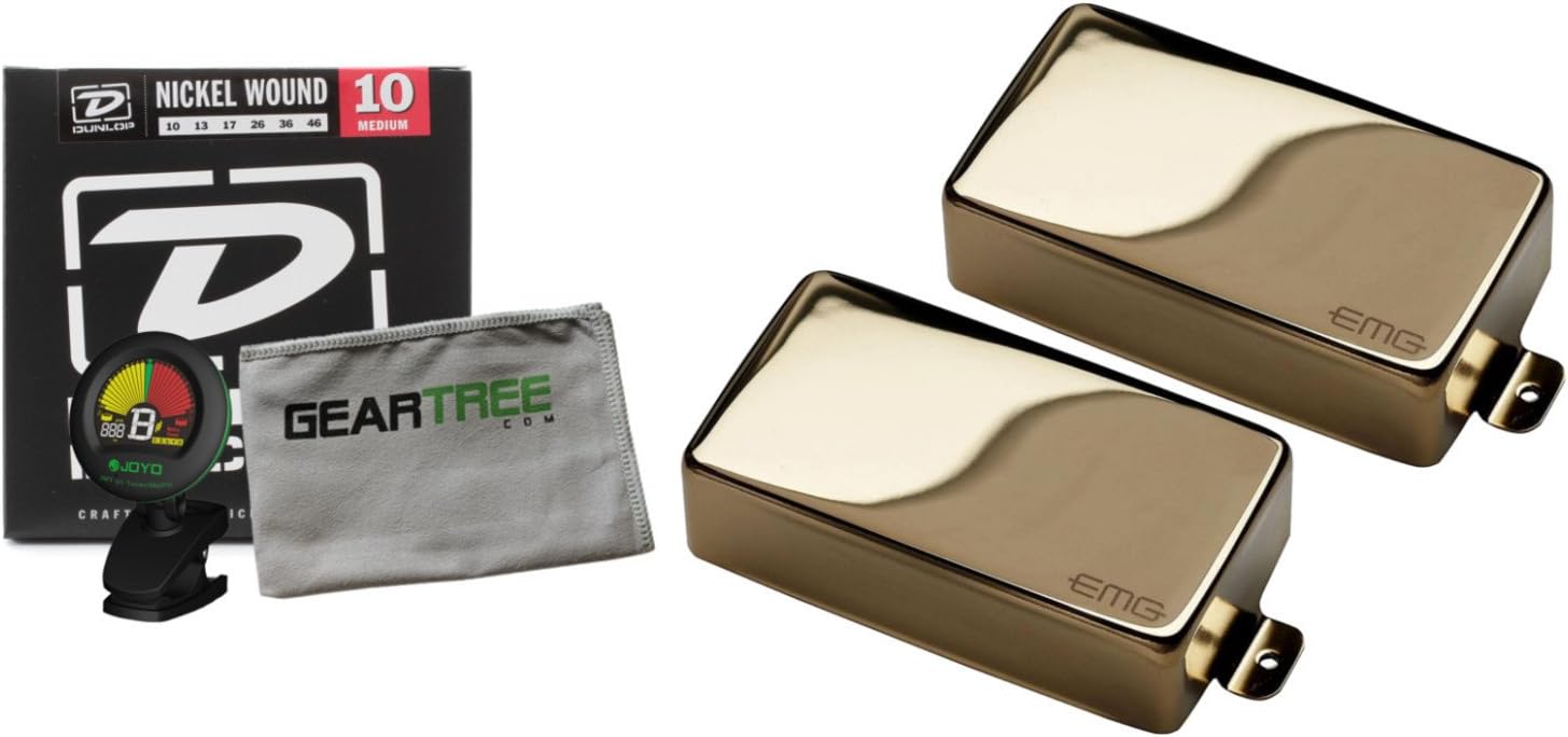 EMG 81 and 60 Humbucker Pickup Set Gold w/Geartree Cloth, Tuner, and Strings