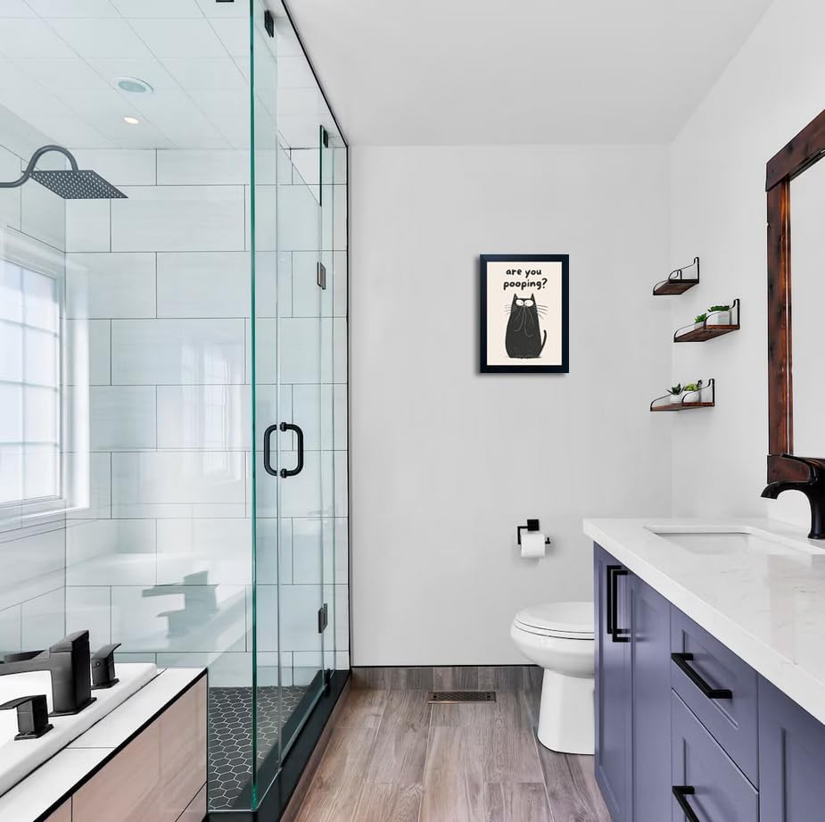 Funny Black Cat Wall Art - Are You Pooping Bad Smell Bathroom Decor, Guest Toilet Decor, Black Framed Prints 8"x10", Cute Animal Modern Minimalistic Bathroom Sign - Image 6