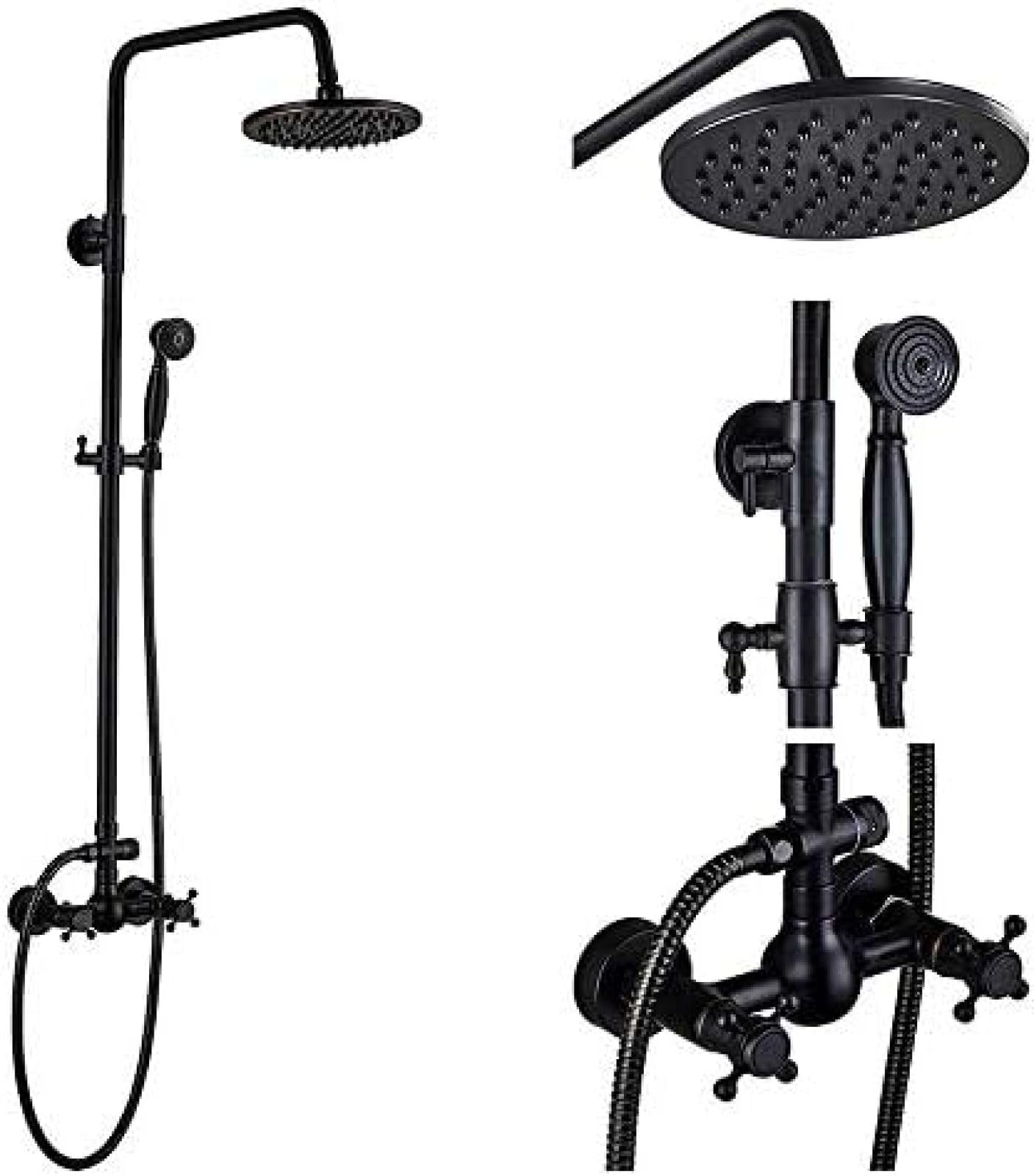 GLJTUO Black Shower Faucets Set 8 Inch Brass Rainfall Shower Head Tub Spout Bath Shower Wall Mounted Black Copper Tub Spout Shower-Model C,Model D,Model F