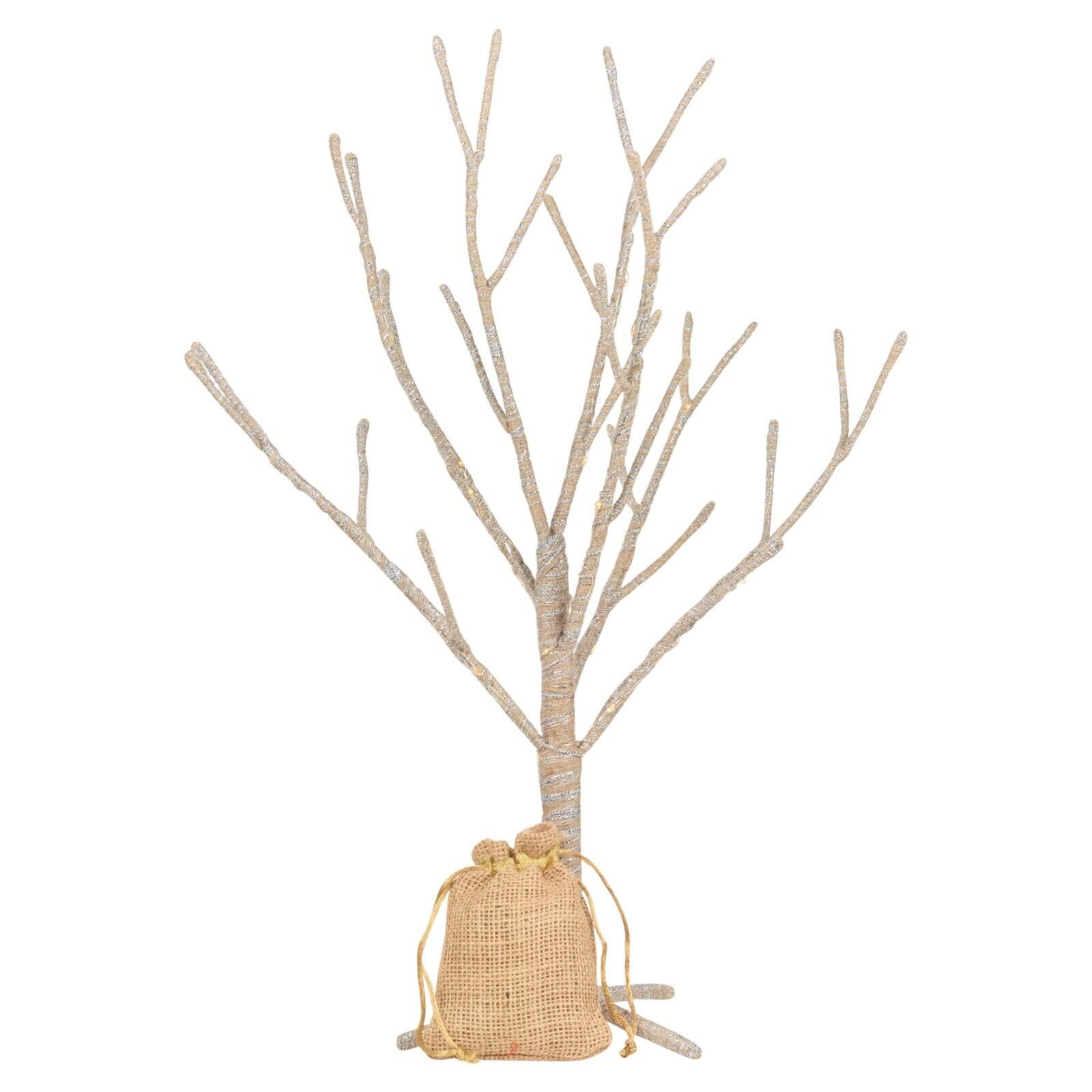 Urbnliving Silver 40Cm Light Up Led 30 Lights Artificial Xmas Twig Tree Branches Jute Bag Gift (40Cm )
