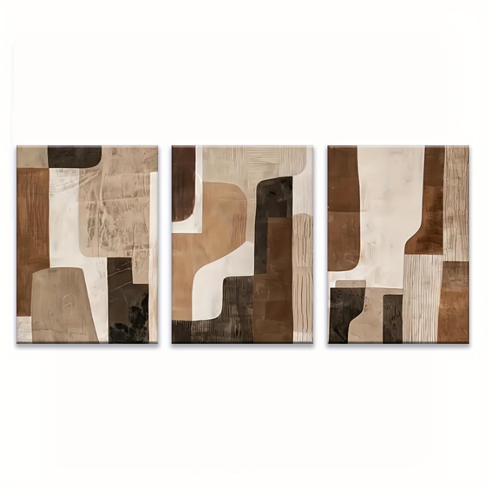Framed Wall Art Set Of 3,Brown and Beige Neutral Abstract Wall Art Aesthetic Canvas Artwork Boho Pictures for Home Office 60x90cm(24x35in) x3 with frame