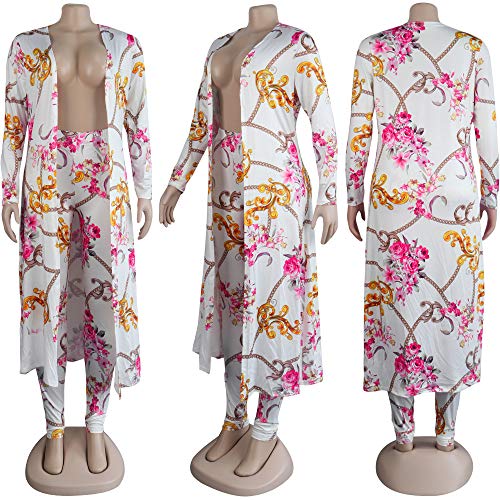 Womens Fashion Printed Long Cardigans 2 Piece Outfits,Long Sleeve Coat and Trousers Set3