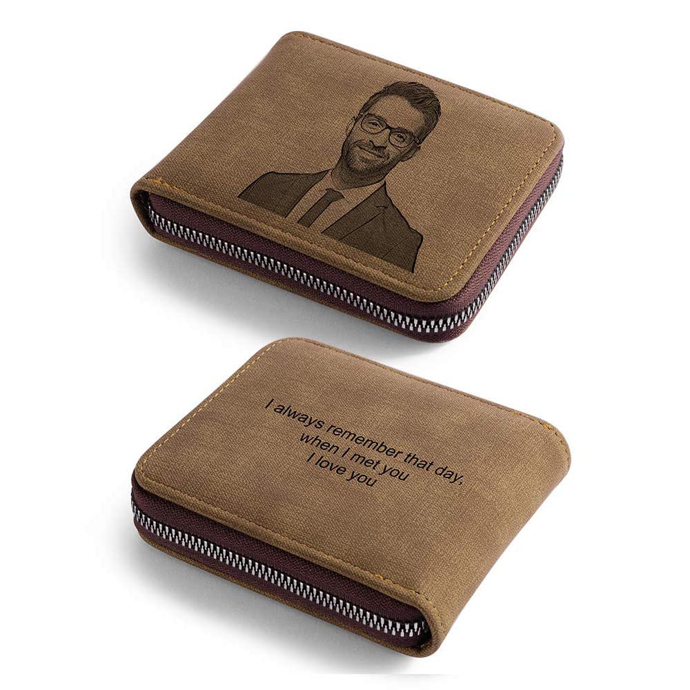 SimpleQ Custom Photo Wallets for Men, Engraved Names Wallet for Men Personalized Picture Wallet Casual Bifold Wallet Gifts for Dad Husband, Boyfriend,