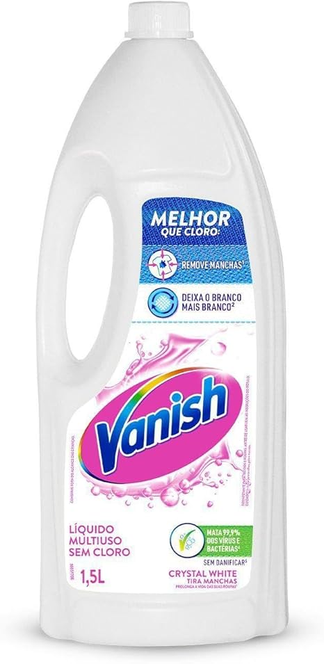 Tira Manchas Vanish Líquido Crystal White para roupas brancas 1,5L Menor preço em Tira Manchas Vanish Líquido Crystal White para roupas brancas 1,5L