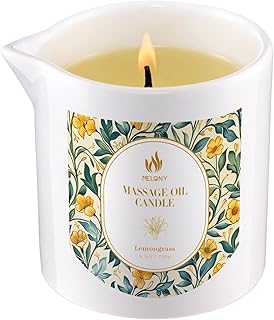 MELONY Massage Oil Candle, Essential Oil Infused, 8.1OZ, Low Temp Body Oil, Intensive Skin Treatment, Natural Soy Wax Lotion, Lemongrass