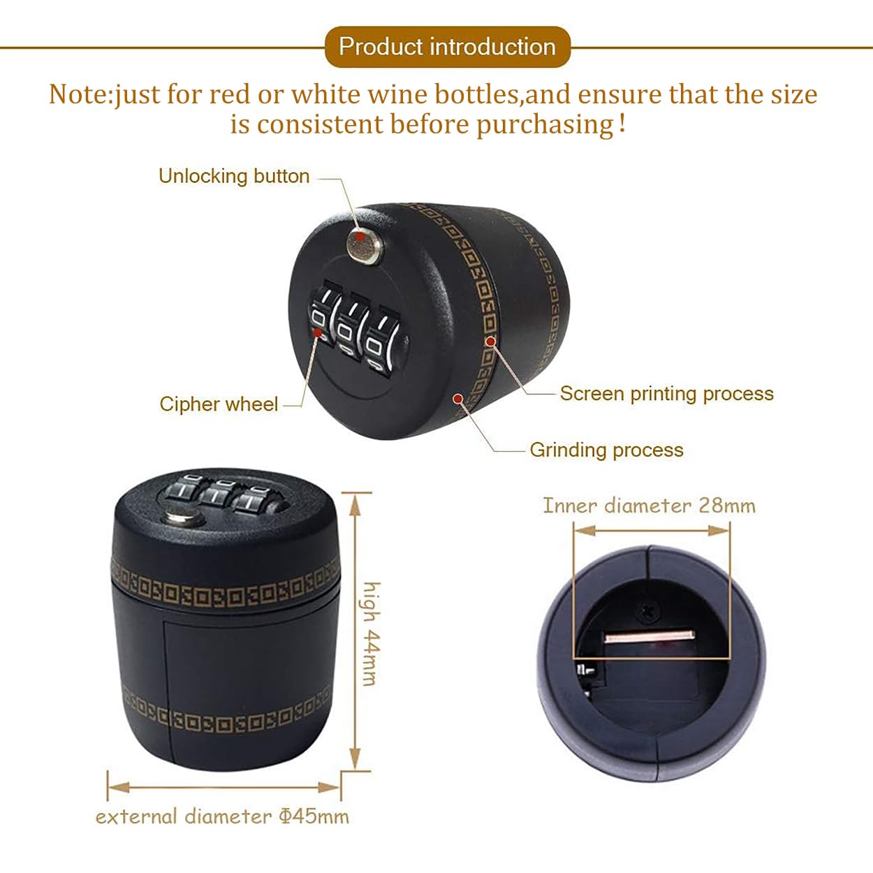 Wijnfles Combinatie Lock Wachtwoord Code Lock - Digitaal Wijn Slot Voor Wijn Drank Fles Whiskey Wijn Stopper Vacuum Plug Geschikt Voor Flessen Met Mond Diameter 26mm 28mm