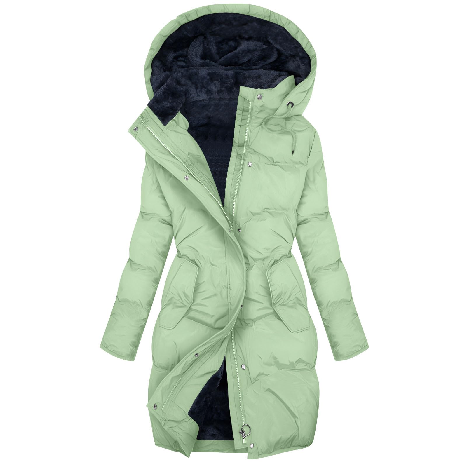 Chaqueta acolchada con forro polar para mujer, abrigo de otoño e invierno, cálido, chaqueta de plumón larga, con cremallera completa, talla grande, chaqueta acolchada resistente al viento, casual