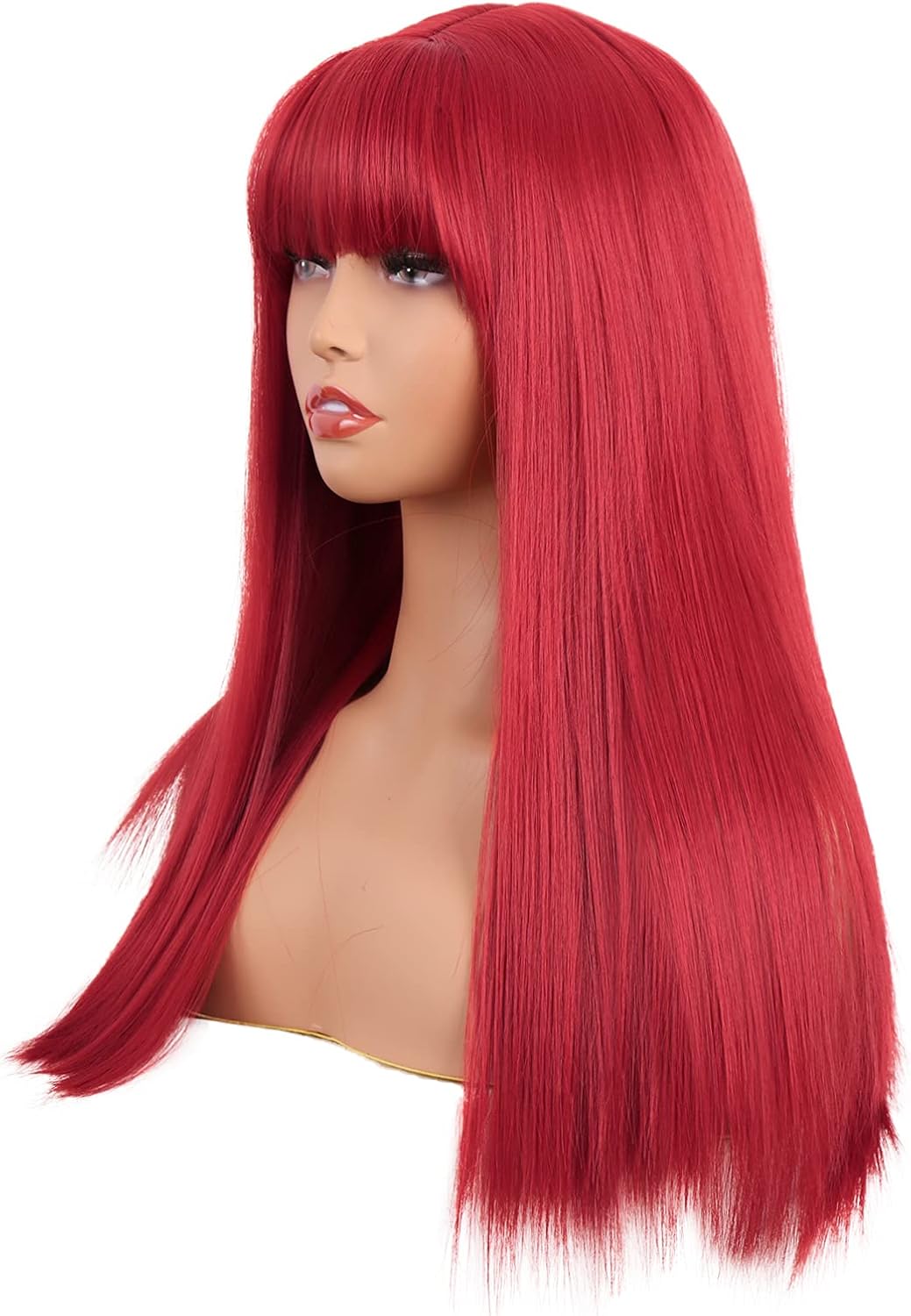 MapofBeauty 24 Inch/60 cm Women Long Straight with Flat Bangs Synthetic Hair Heat Resistant Fiber Hair for Party Cosplay Wig (Red) - Image 3