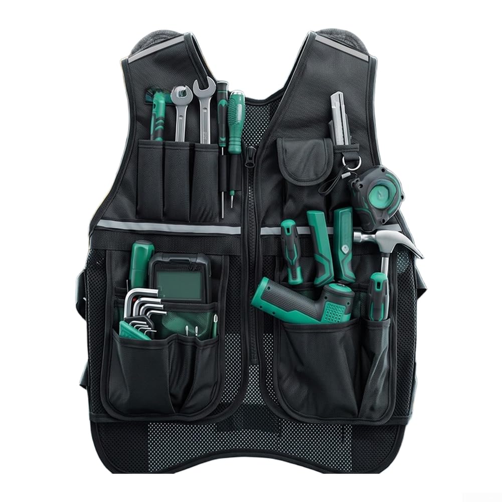 Gilet à outils réfléchissant avec poches en maille réglable pour