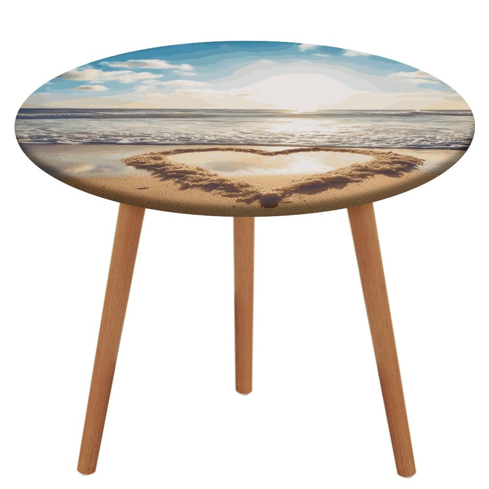 Nappe élastique extensible pour table ronde avec motif cœur romantique de salle à manger