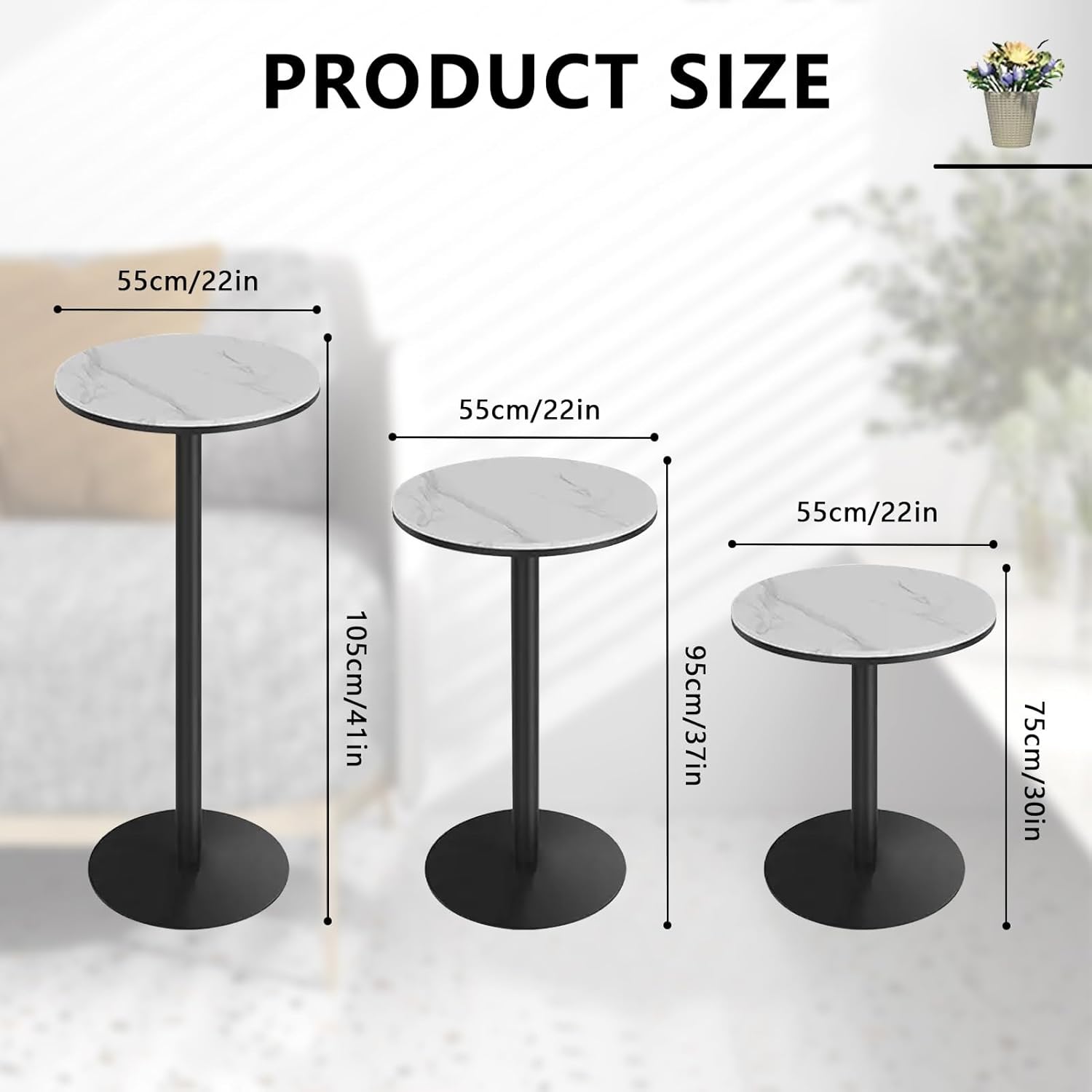 Round Pub Bar Table,Cocktail Round Table, Pub Dining Table Round Bistro Bar Table with White Marble Top and Metal Base, Height Table Small Side Table Coffee Table End Table (Size : Height 7