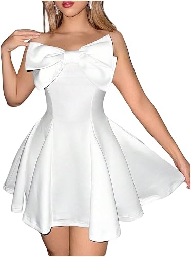 winkbay Women's Bow Strapless A Line Flowy Cocktail Mini Tub