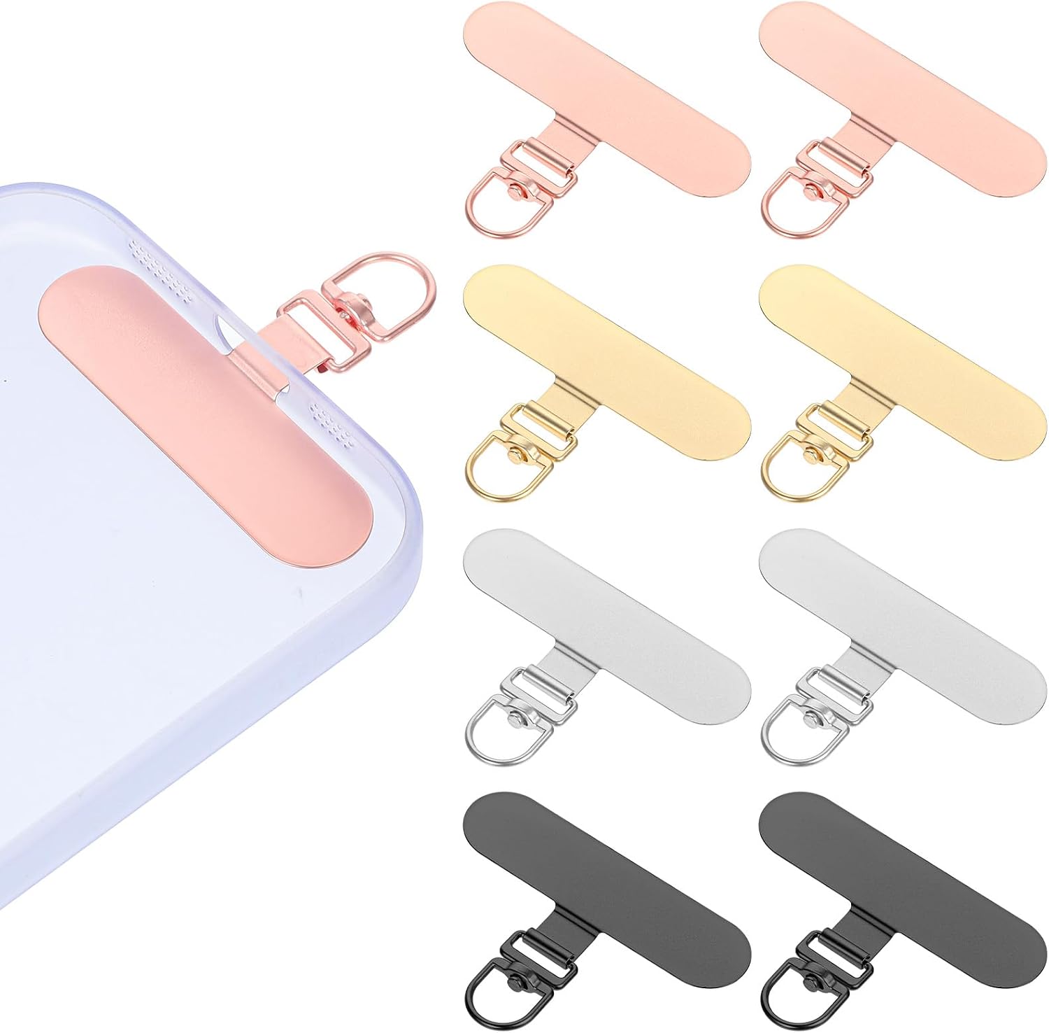 Sibba Phone Lanyard Tab Clip 360° Rotating Metal Charm Holder Pocket Accessories 8-Pack Hook Clip, Strap Tether for Cell Phone, Keychain Attachment Chain Wristlet Loop