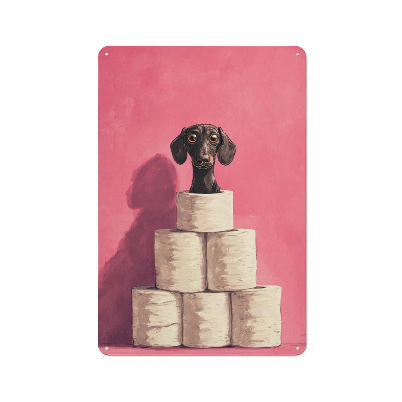 Junmoney Dachshund On Toilet Paper Tower Dog Bathroom For Garden Room Or Summerhouse, Art Vintage Tin Sign 30X20cm, For Display In Garden Rooms And Summerhouses