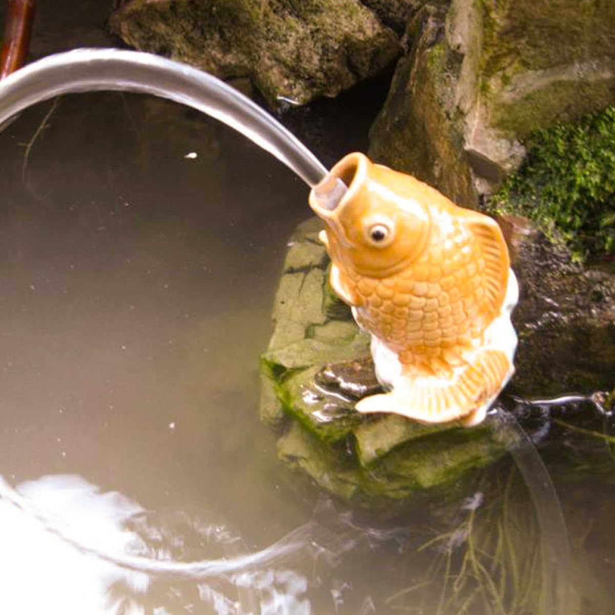 Happyyami Ceramic Carp Fountain Nozzle for Garden Decor Outdoor Fish Spray Ornament Decorative Features and Pond Accessory