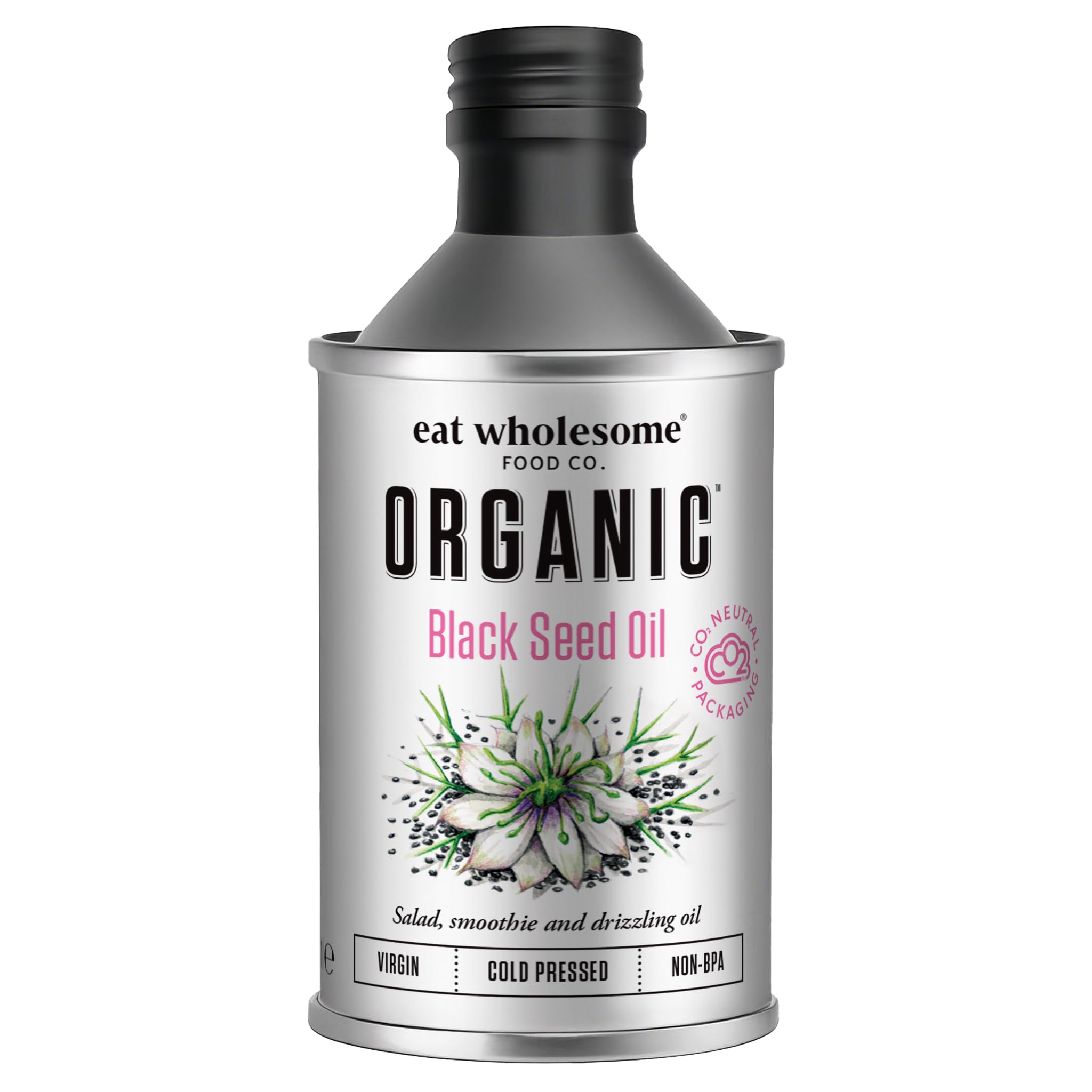 Eat Wholesome Organic Black Seed Oil, 250ml - Cold Pressed Nigella Sativa, High Source of Omega 6, 100% Pure, For For Smoothies, Salads, Skincare & Hair, Vegan