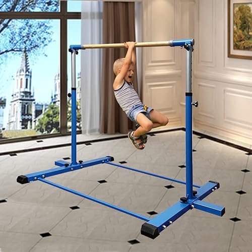 Miniatura 7 de Kip Bar de gimnasia, barra horizontal para niños y niñas, altura ajustable de 3 a 5 pies, equipo de gimnasio en casa, ideal para entrenamiento en
