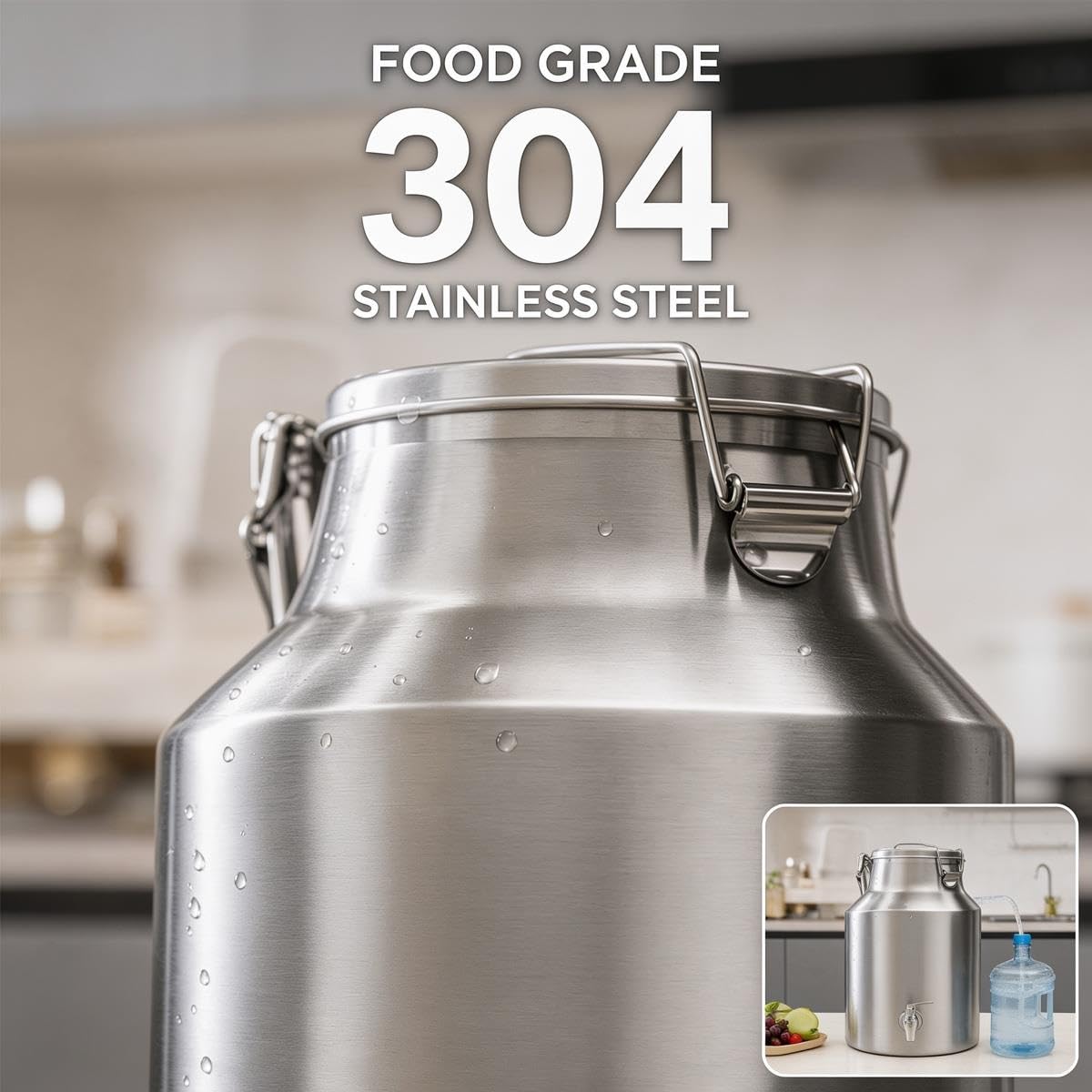 Pot à Lait INOX 5L 18L 35L 88L avec Couvercle Scellé, Seau Alimentaire en Acier Inoxydable Étanche pour Ferme et Cuisine, Bidon de Transport pour Lait, Miel et Céréales(No Spigot,24L/6.34Gal)