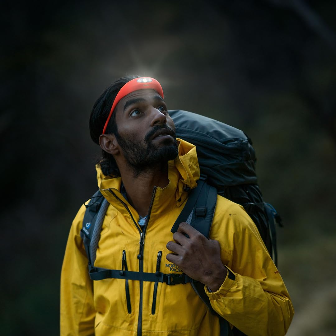 KNOG Bandicoot 250 LED Headlamp - Rechargeable Camping Headlamp with 40m Beam, IP67 Waterproof, Multi-Mode Lighting & Silicone Strap - Durable, Innovative Headlamp for Hiking & Outdoors, Coral