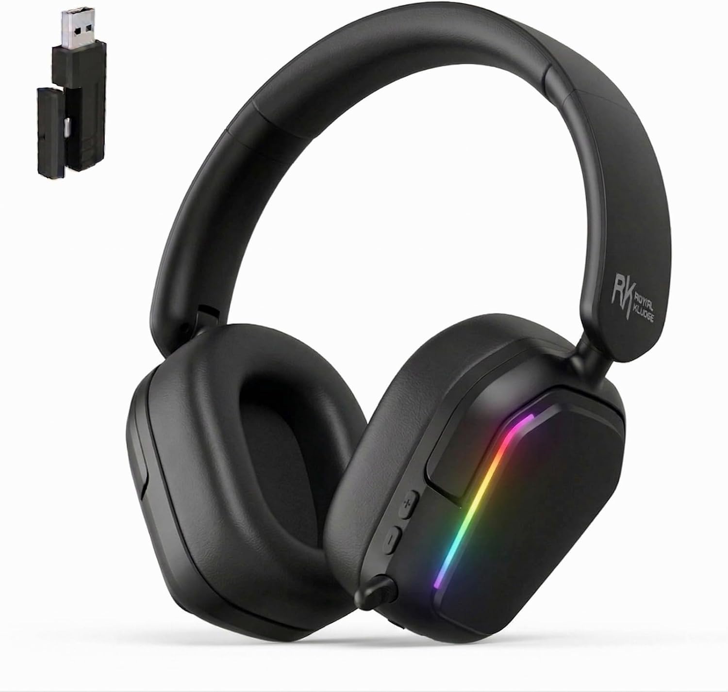 RK ROYAL KLUDGE HG101 Wireless Gaming Headset, 7.1 Surround Sound, Stereo Wired Headphones with Retractable Mic, Bluetooth 5.3, RGB, Memory Foam Ear Pads, Works with PC, PS4, PS5, Switch, Black