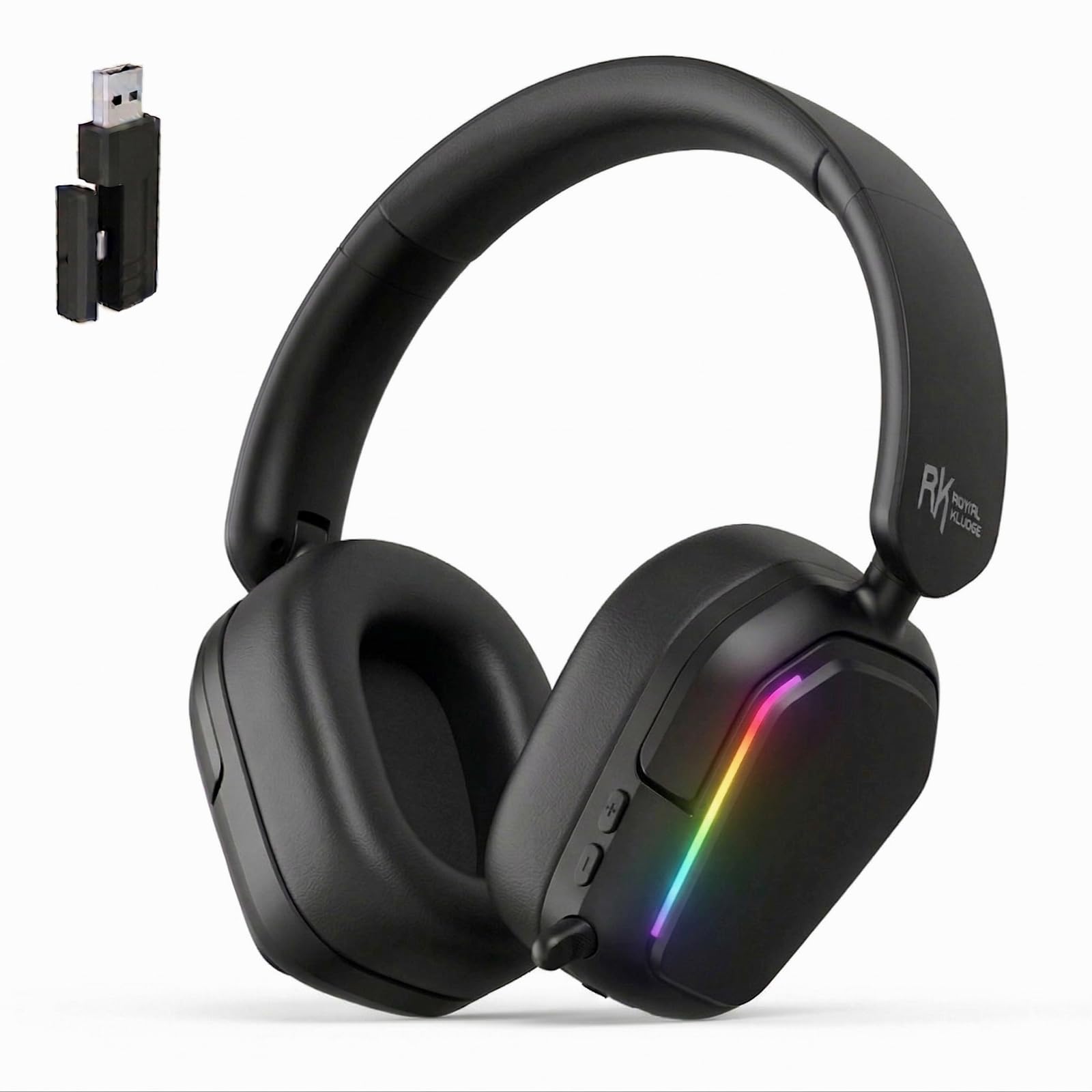 RK ROYAL KLUDGE HG101 Wireless Gaming Headset, 7.1 Surround Sound, Stereo Wired Headphones with Retractable Mic, Bluetooth 5.3, RGB, Memory Foam Ear Pads, Works with PC, PS4, PS5, Switch, Black