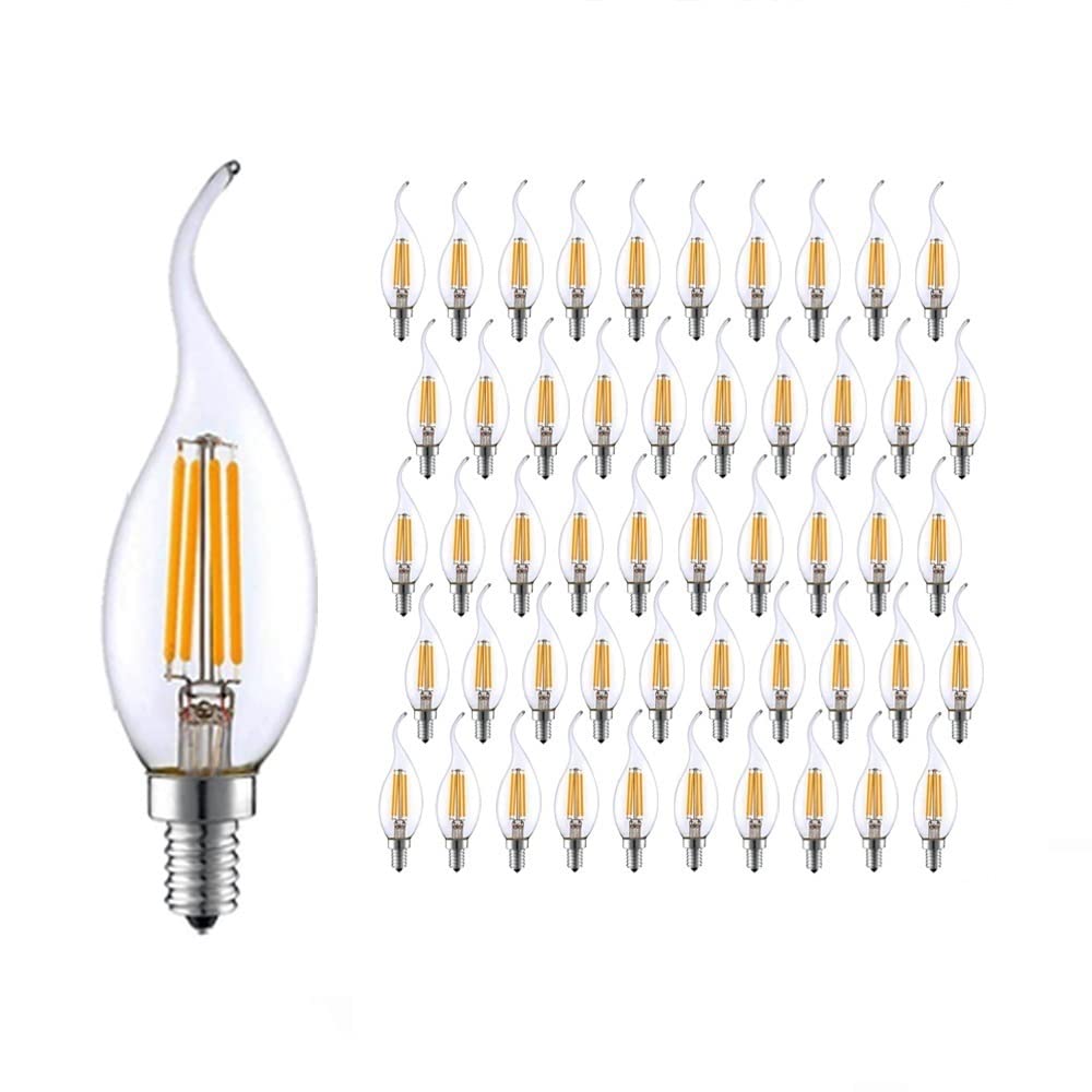 YSJX lighting, Paquete de 50 bombillas de filamento Led AC220V C35L 4W E14 bombillas de vela LED blanco cálido 2700K lámpara Led Vintage Bombillas para el hogar