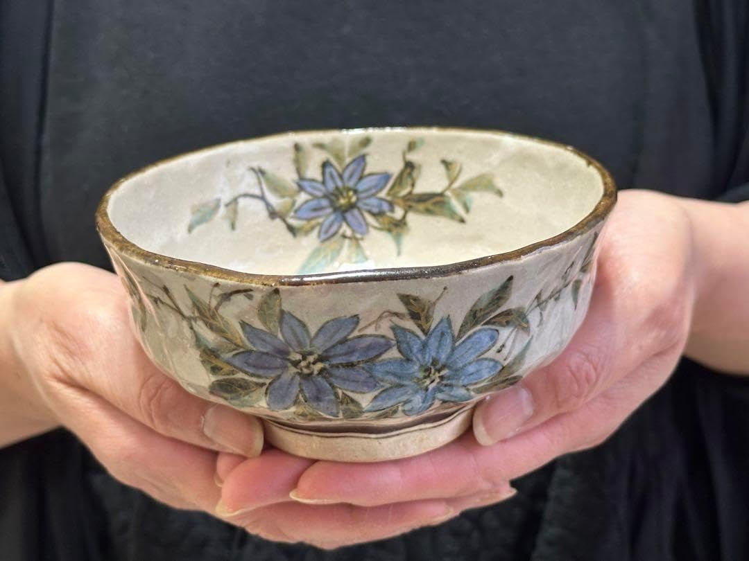 T360 茶碗 『色絵 露草』『平茶碗』『田中渓峰 造』 共箱 抹茶碗