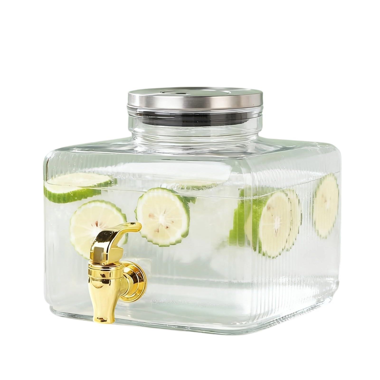 Limtula Glass Water Container Auto Serve Beverage Dispenser Produced for Crowds with Hygienic Removable Component Nonrust Steel Lid Pitcher