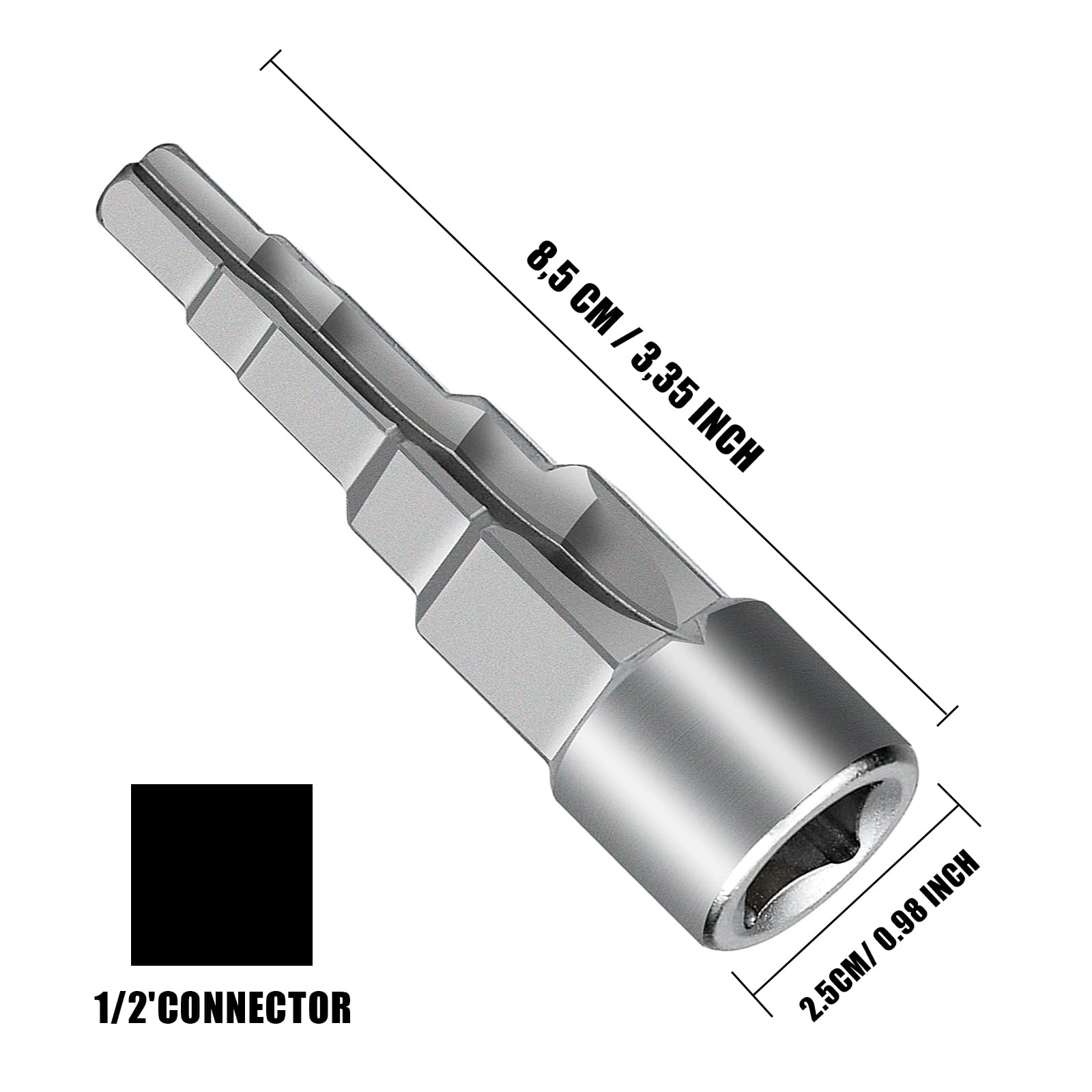 Chiave universale a gradini per radiatori sanitari con valvola a bussola quadrata interna 1/2", 5 livelli, chiave per nipplo valvola per radiatori sanitari