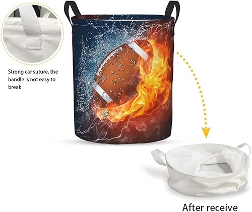 Miniatura 2 de Dujiea Cesta de lavandería redonda de pelota de fútbol en fuego y agua, plegable con asa, bolsa de almacenamiento de lona para ropa sucia,