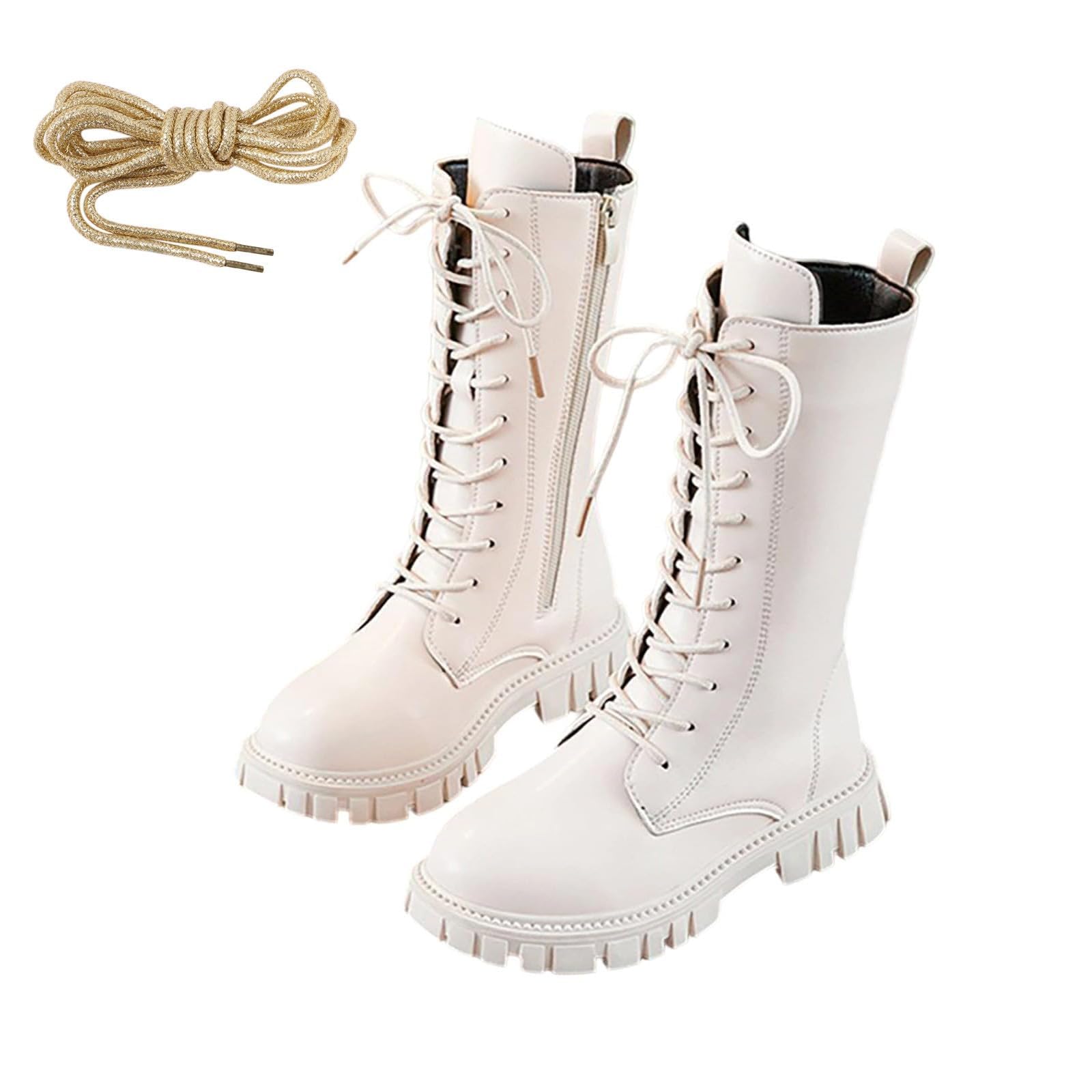 Stivali per Bambini E Ragazze, Imbottiti, in Pelle, Classici Stivali Invernali con Cerniere Laterali, Eleganti Caldo Peluche Alto Scarpe, Suola Spessa Antiscivolo Neve Stivaletti