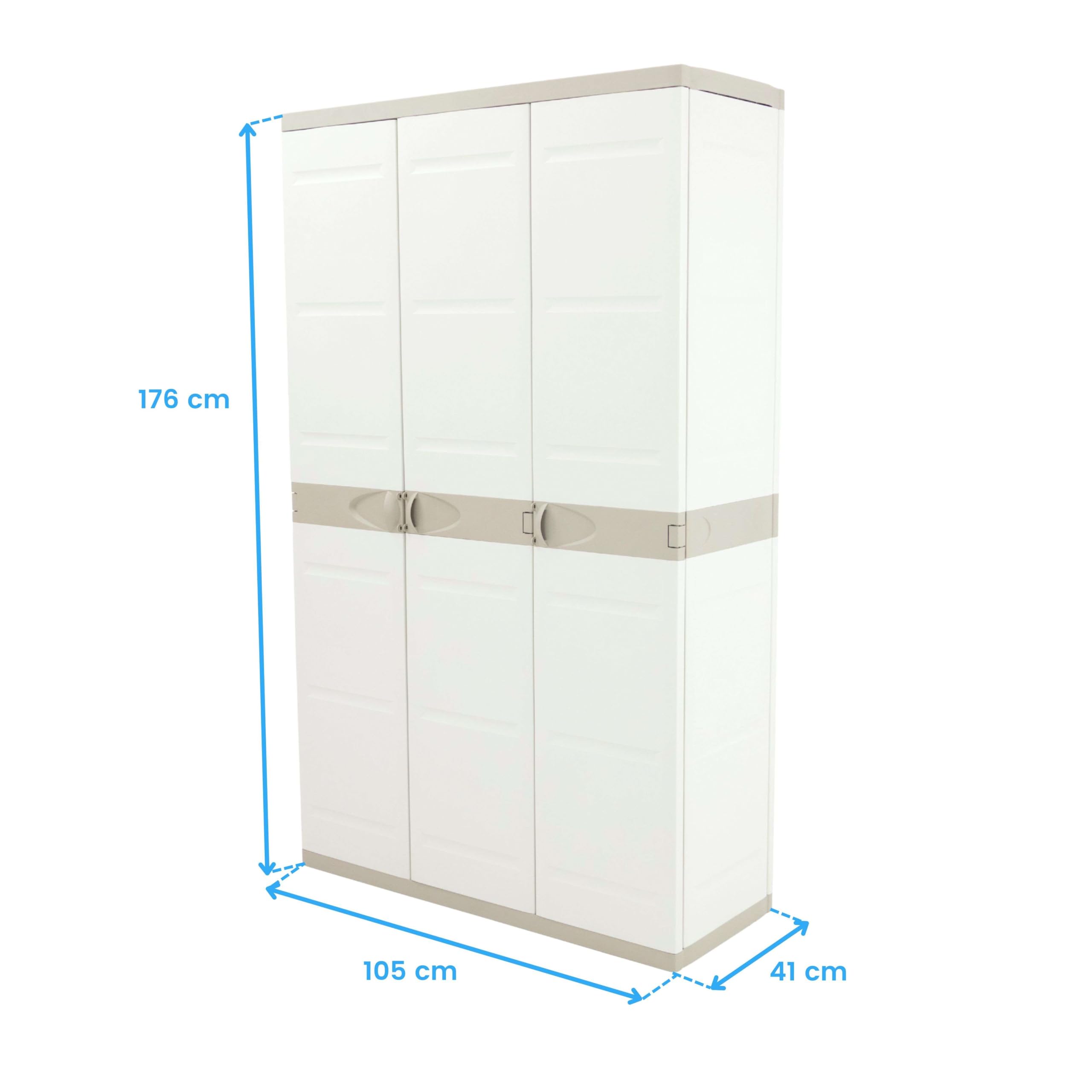 Miroytengo Armario de Jardín 3 Puertas Titanium, Armario de Resina 4 Estantes Regulables Beige 105x176x41 cm