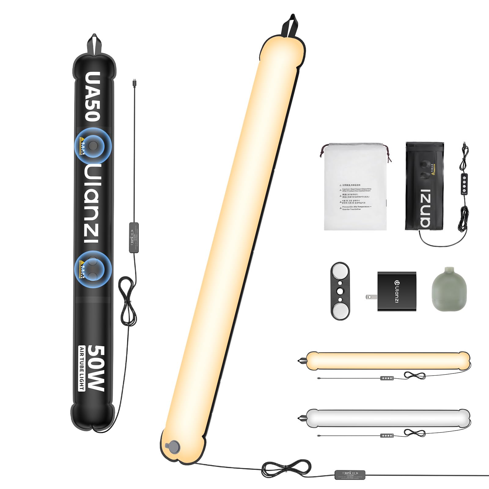 Ulanzi UA50 50W Gonfiabile LED Air Pillar Light 2700K-6500K Bi-Color Video Light Tube con N52 Magneti CRI 95+Luce morbida portatile per Cosplay Livestream & Studio Type-C PD 65W Ingresso 850mm
