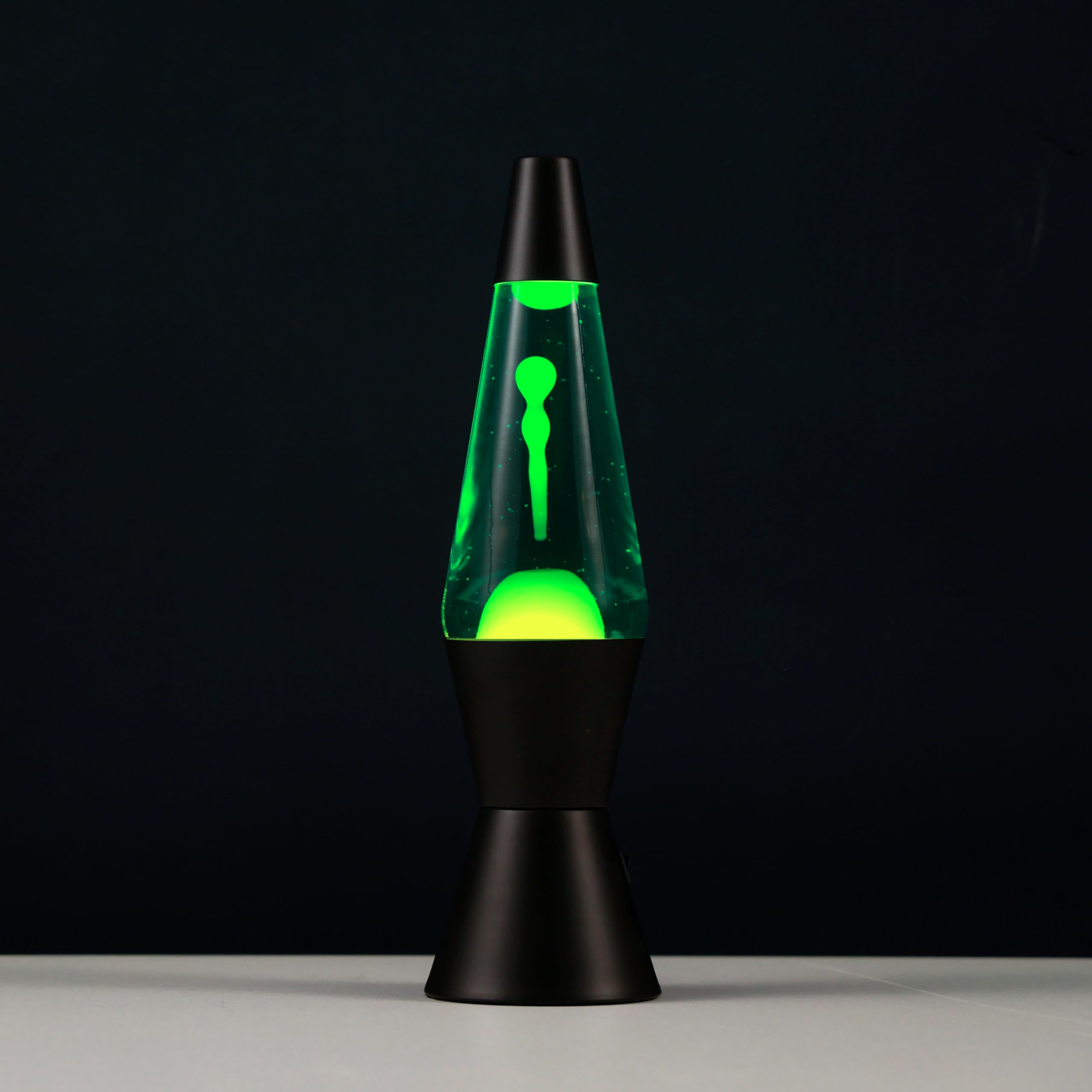 I-TOTAL® - LED-Lavalampe – Modernes Design mit fließendem Blaseneffekt, geringer Energieverbrauch, integriertes LED-Licht, 37 cm (Schwarzer Sockel, grüne Flüssigkeit, gelbes Wachs)