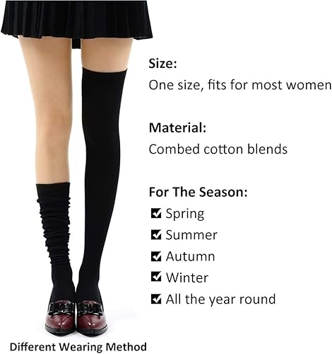 Miniatura 4 de Calcetines altos hasta el muslo, calcetines altos hasta la rodilla para mujer, calcetines coloridos de rayas sólidas extra largas para botas