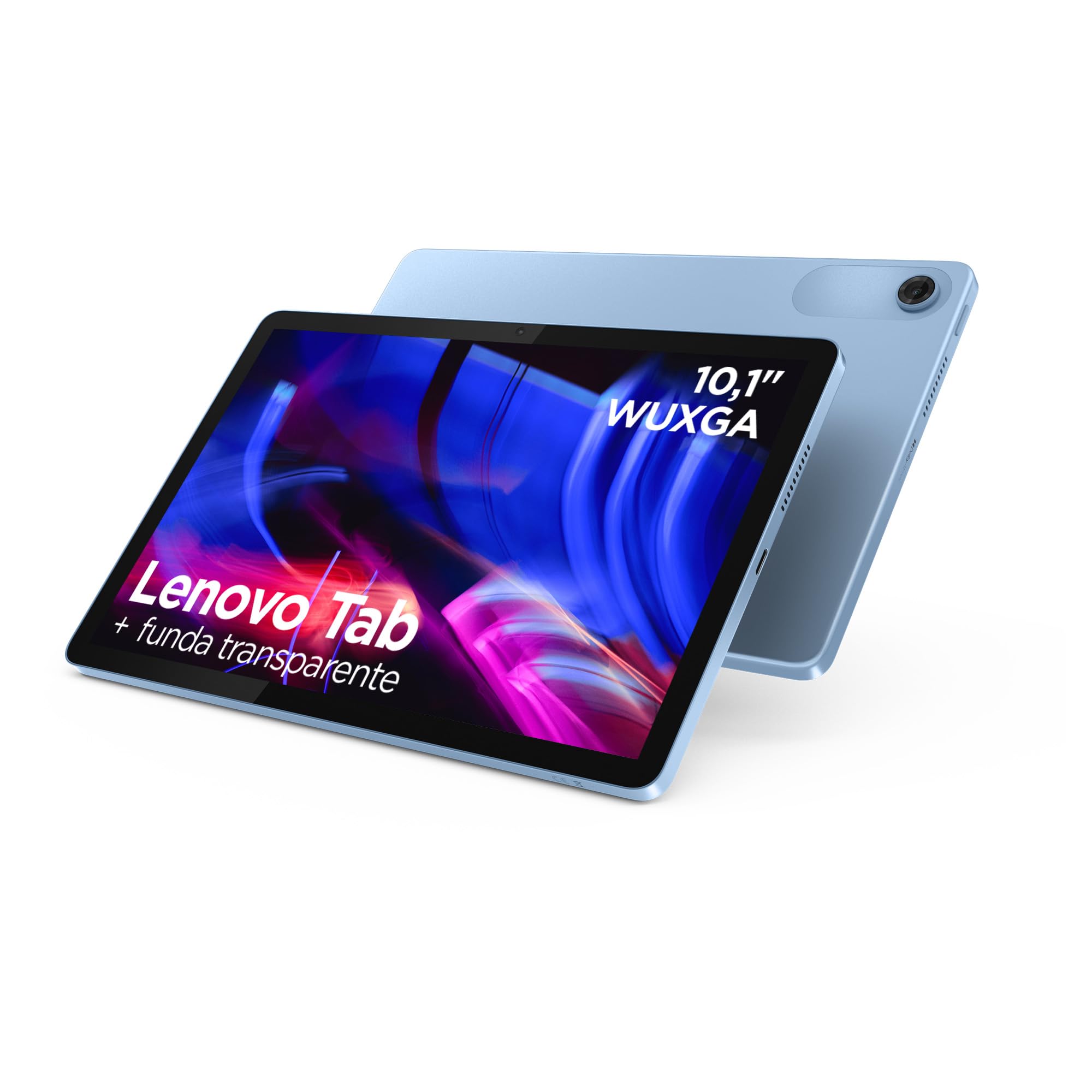 Lenovo Tab – Tablet 10.1" WUXGA (MediaTek Helio G85, 4 GB RAM, 128 GB, 60 Hz, 2 Altavoces, Wi-Fi 5, Bluetooth 5.3, Android 14) Color Azul Polar – Incluye Case Transparente con Soporte Incorporado