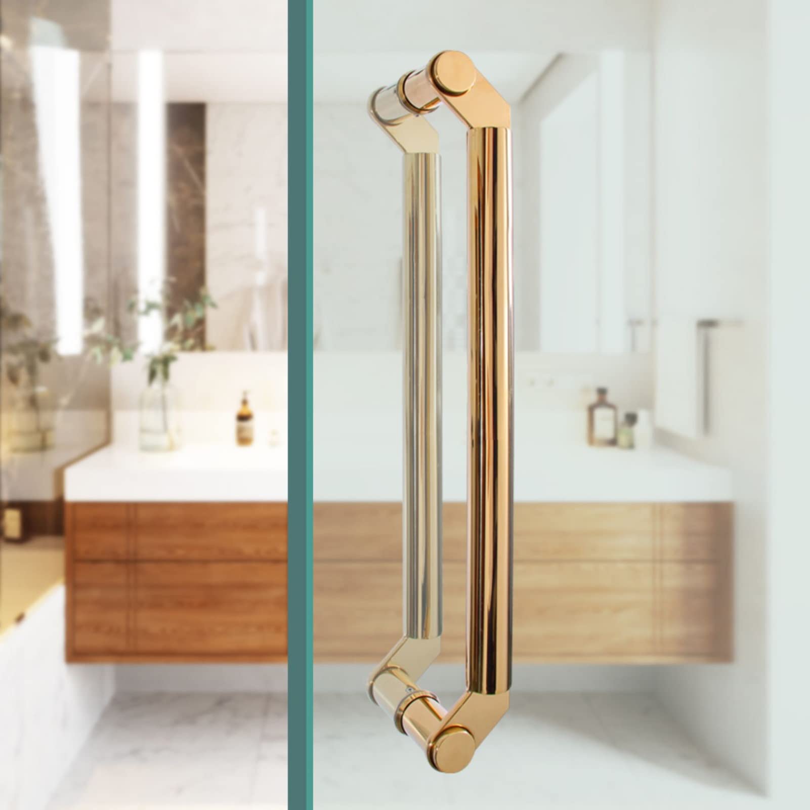 SaryEdge Commercial Push Pull Glass Door Handles,Double Sided Round Glass Door Handles for Front Door,Stainless Steel Shower Door Push Bar * 60cm *40cm,Gold-44cm (1,Gold-44cm (17 3/8")*40cm