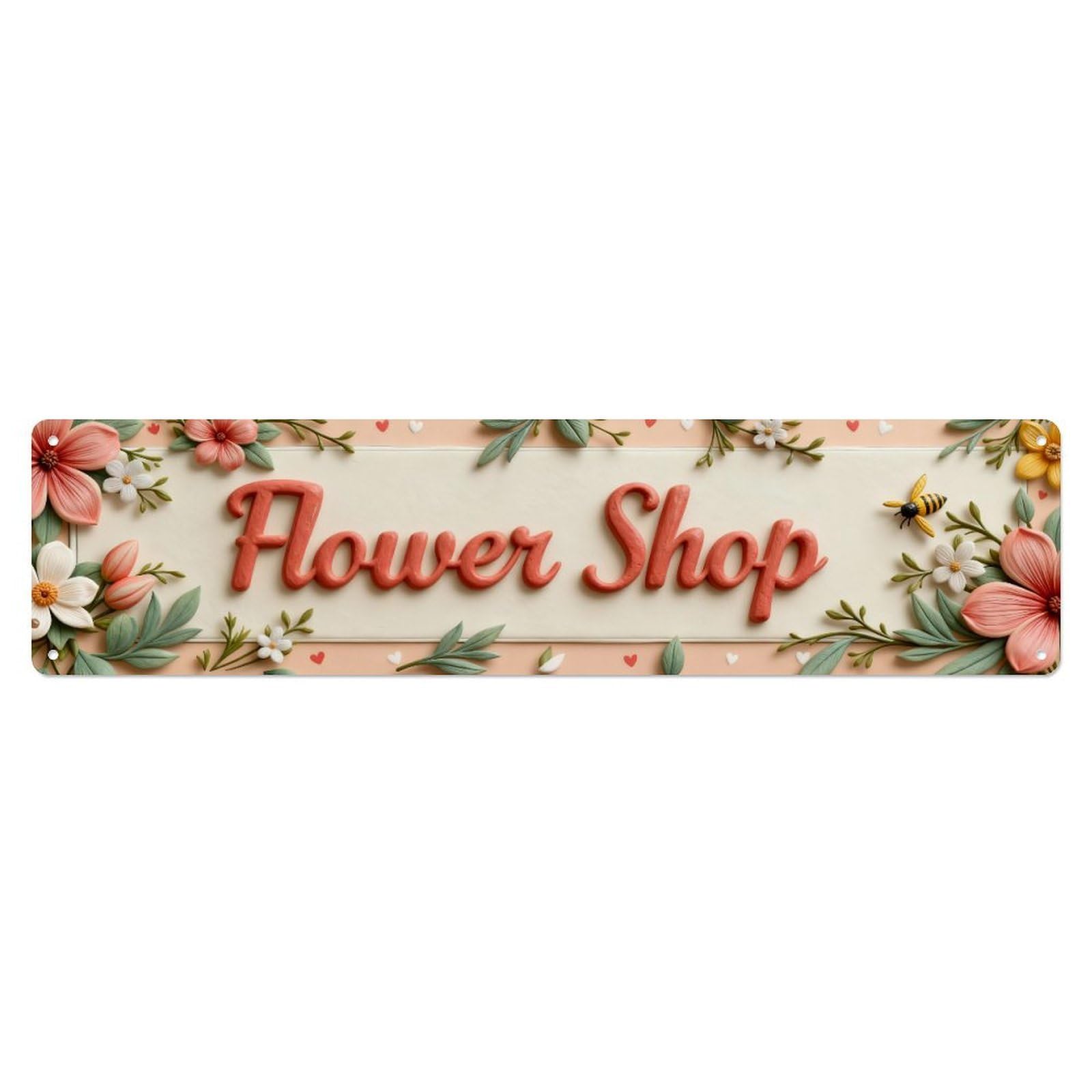 Flower Shop Sign With Blooms And Bee Metal Tin Sign Plaque