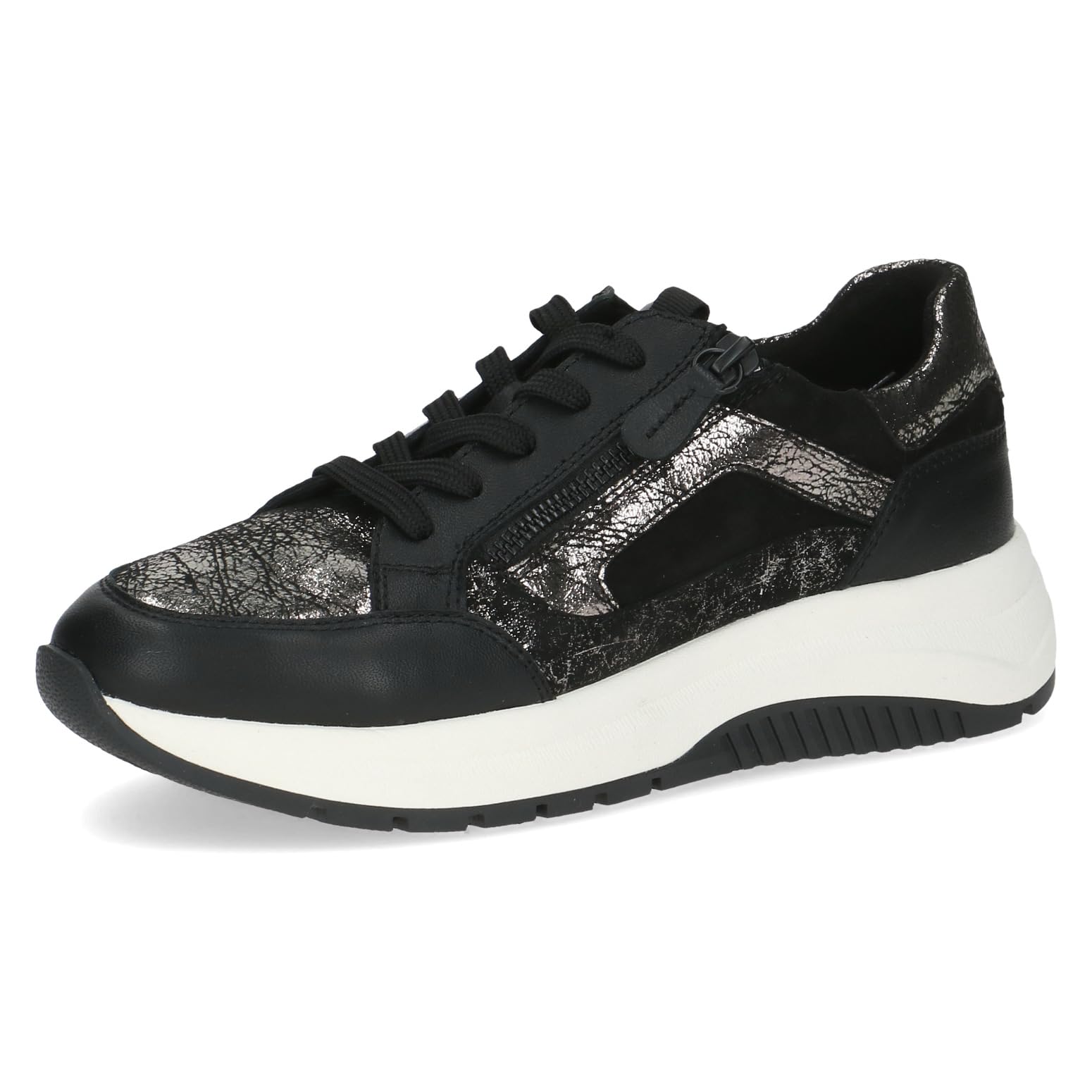 CAPRICE Women's Low-top Leather Platform Sneakers, Black (Black Comb), 3.5 UK