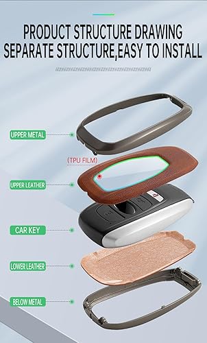 Miniatura 4 de ontto Funda para llave de automóvil inteligente con control remoto de metal, carcasa de cuero para Subaru BRZ Legacy Outback Ascent Crosstrek