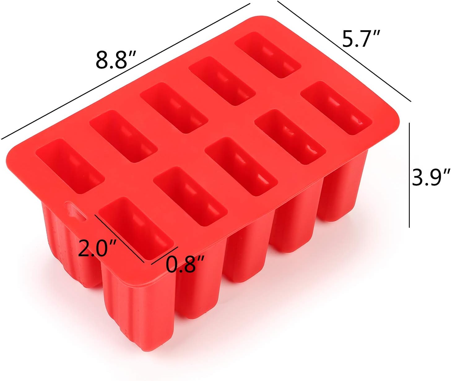 silicone popsicle molds,10-Cavity Slicone Frozen Ice Pop Maker with100Wooden Sticks for Toddlers, Kids and Adults - BPA Free(Red)