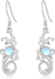 Phoenix Moonstone Earrings 925 Sterling Silver Hypoallergenic Phoenix Drop Earrings with Rainbow Moonstone Small Phoenix Jewelry Gifts for Women Girls