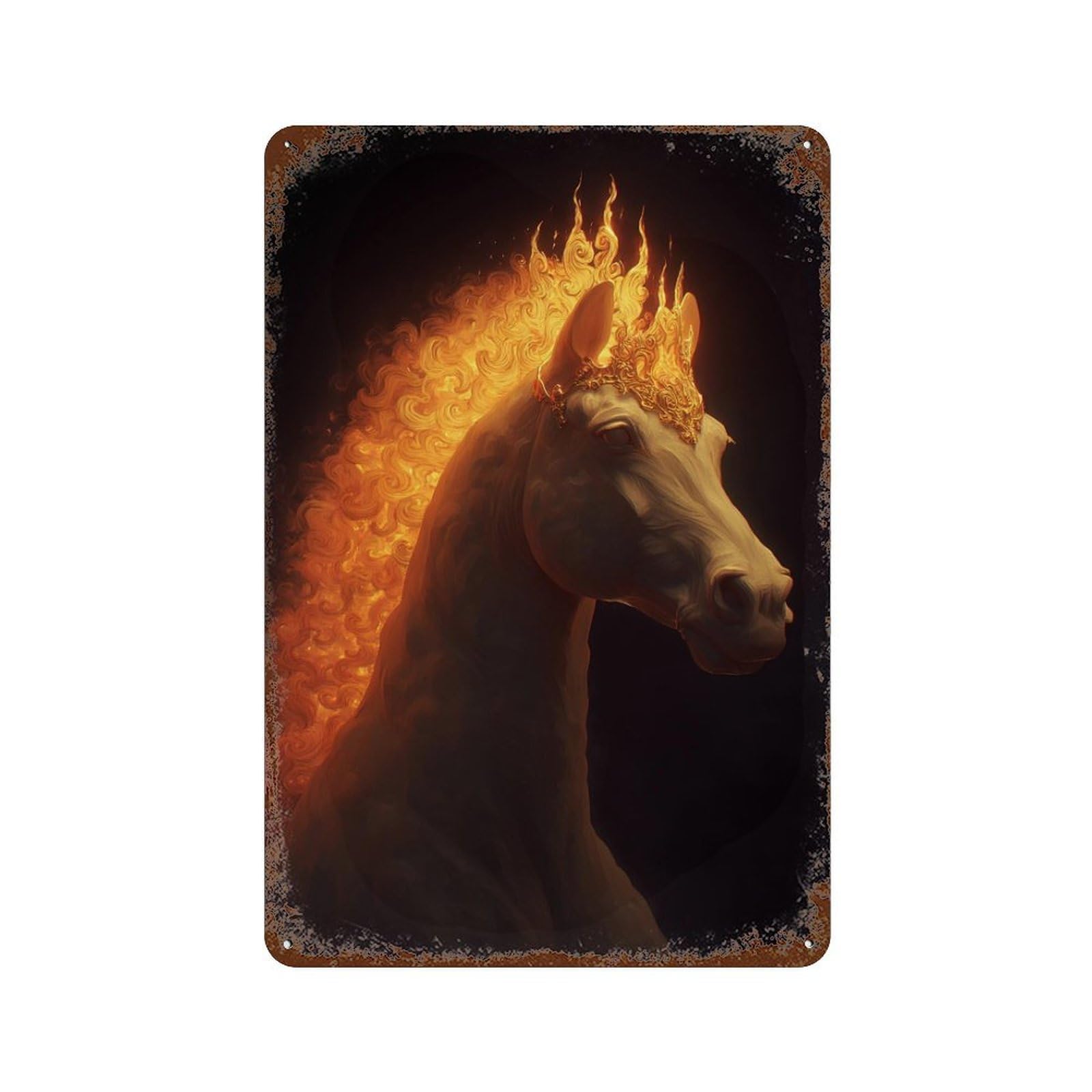 Garage Style Magical Fire Horse Artwork Rust Effect Tin Sign 11.8"x7.9", Shabby Chic Decor for Bar And Workshop