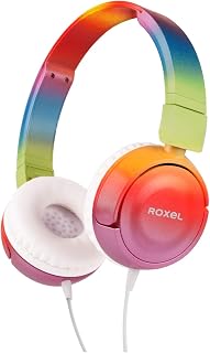 Roxel RX110 Powerful Bass Lightweight Wired Foldable Headphones with Mic, Ergonomic On Ear Headphone Compatible with Android and IOS Devices, Answer Incoming Calls (Rainbow)